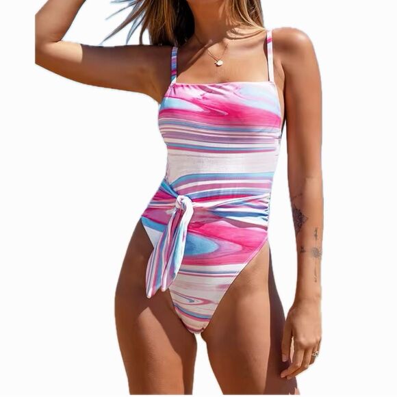 Cupshe One Piece Swimsuit Dreamland Ice Cream Sash Square Neck Swim Sz Med New - Picture 1 of 10
